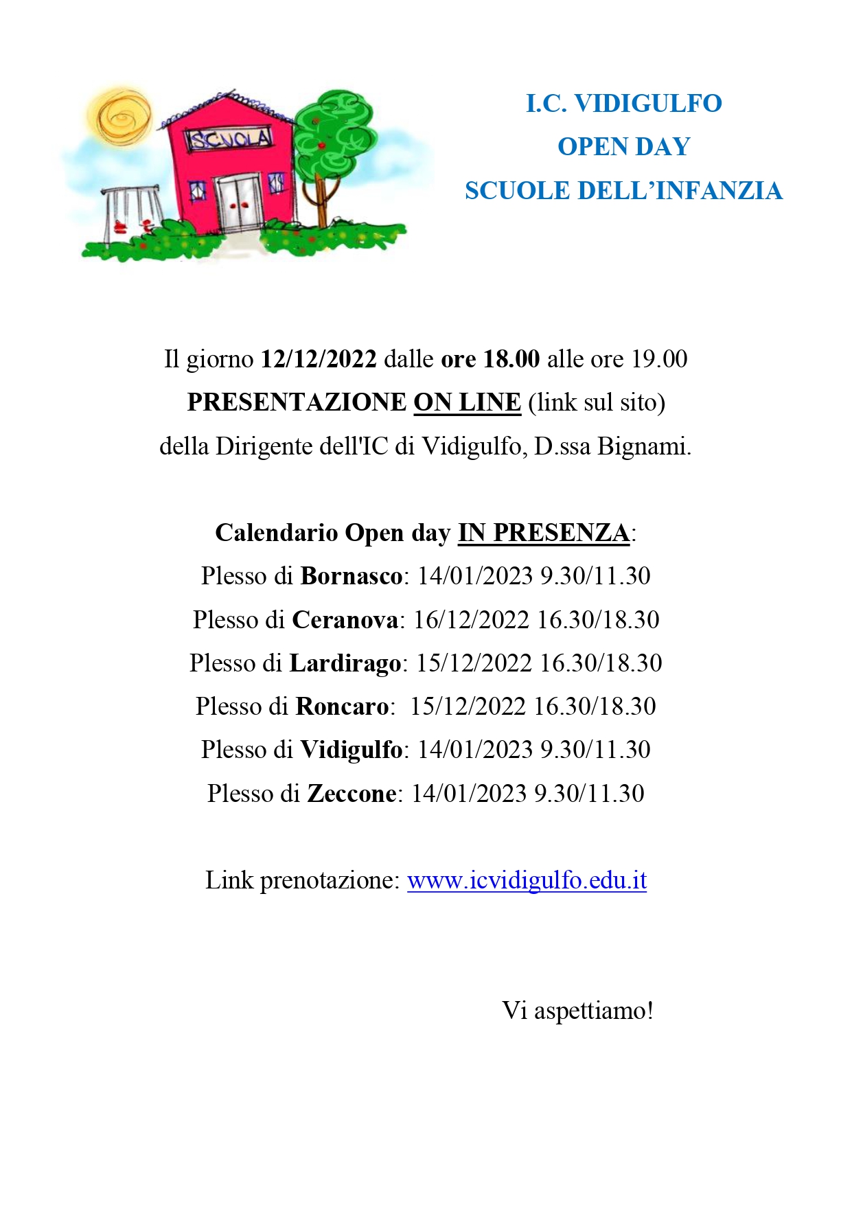 I.C. Vidigulfo, Open day scuole dell'Infanzia