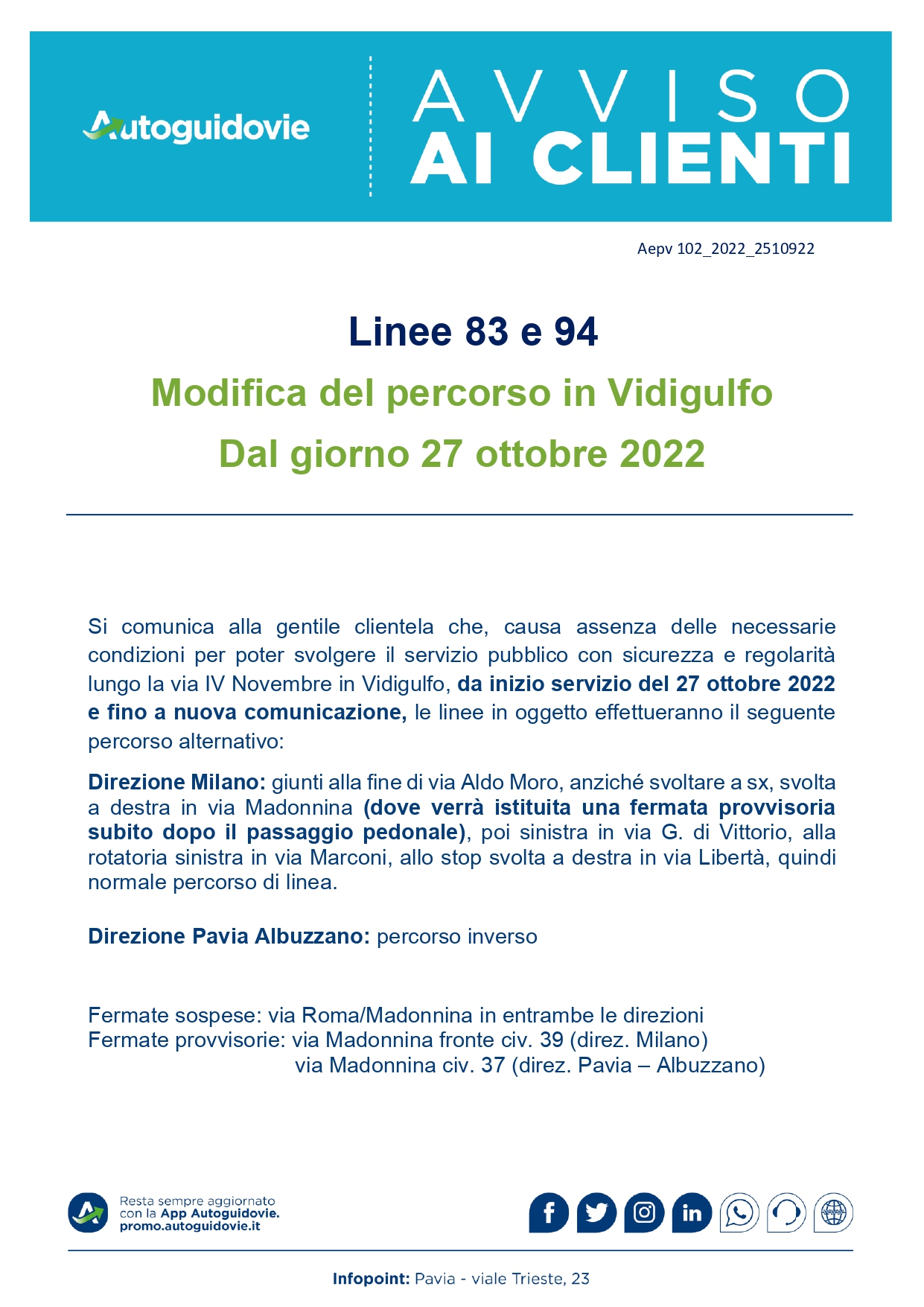 Autoguidovie, a Vidigulfo modifica il percorso delle linee 83 e 94 