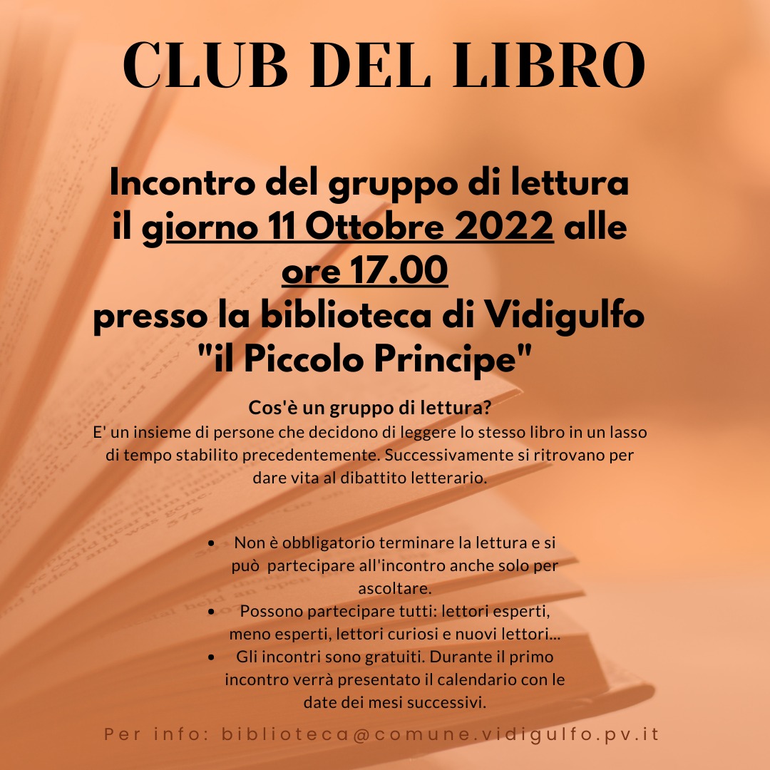 Club del libro, l'11 ottobre in biblioteca