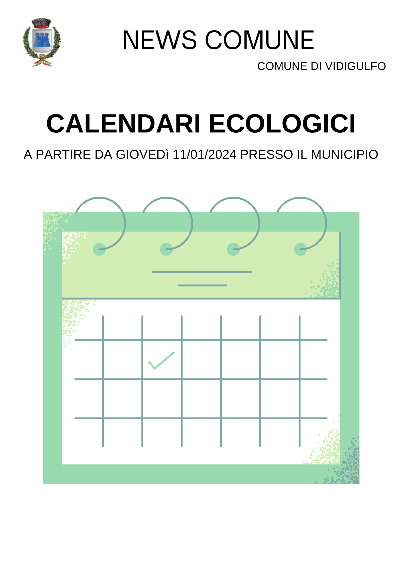 calendario ecologico a partire da giovedì 11 gennaio 2024